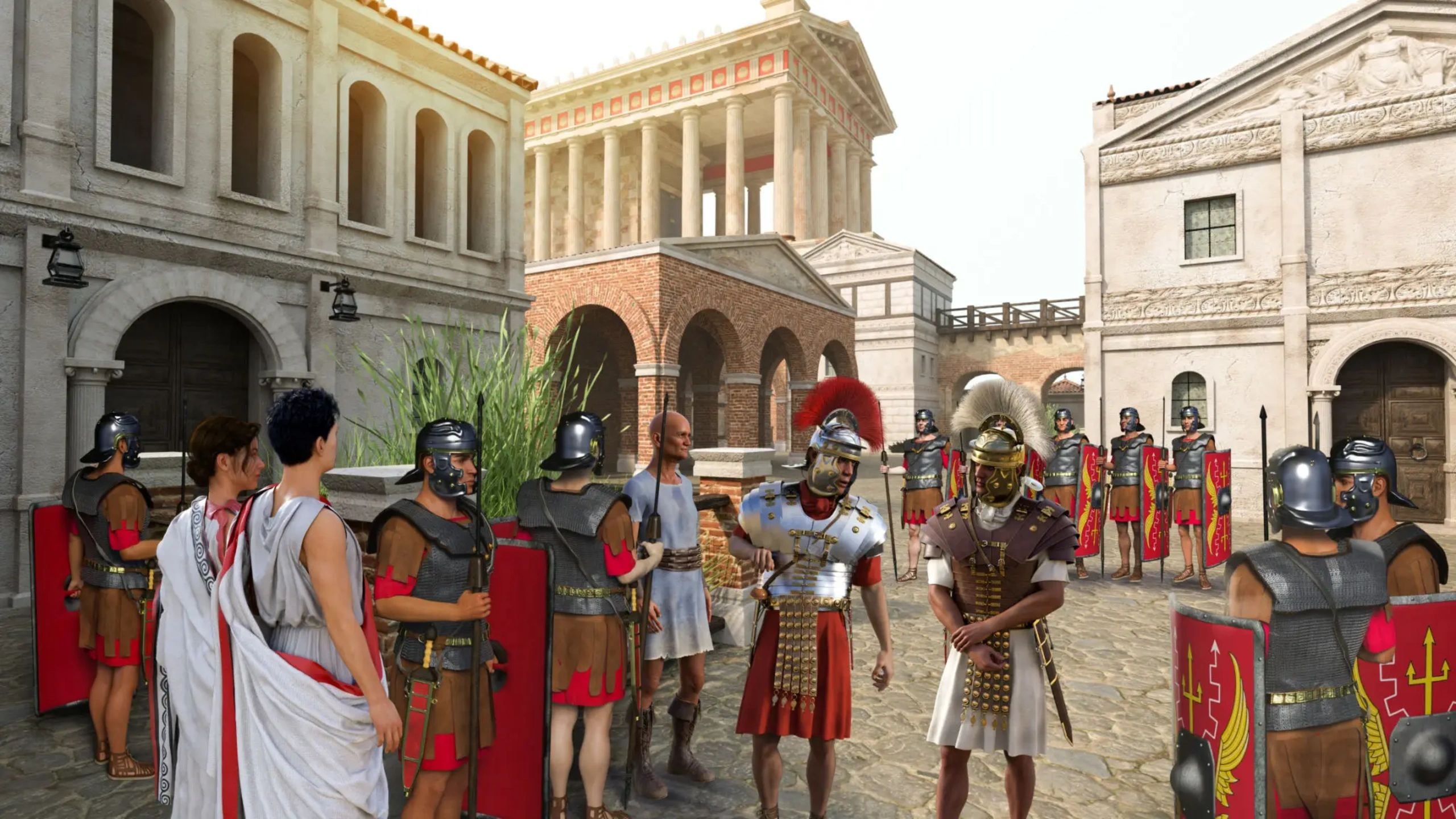 Roman soldiers and civilians in ancient forum